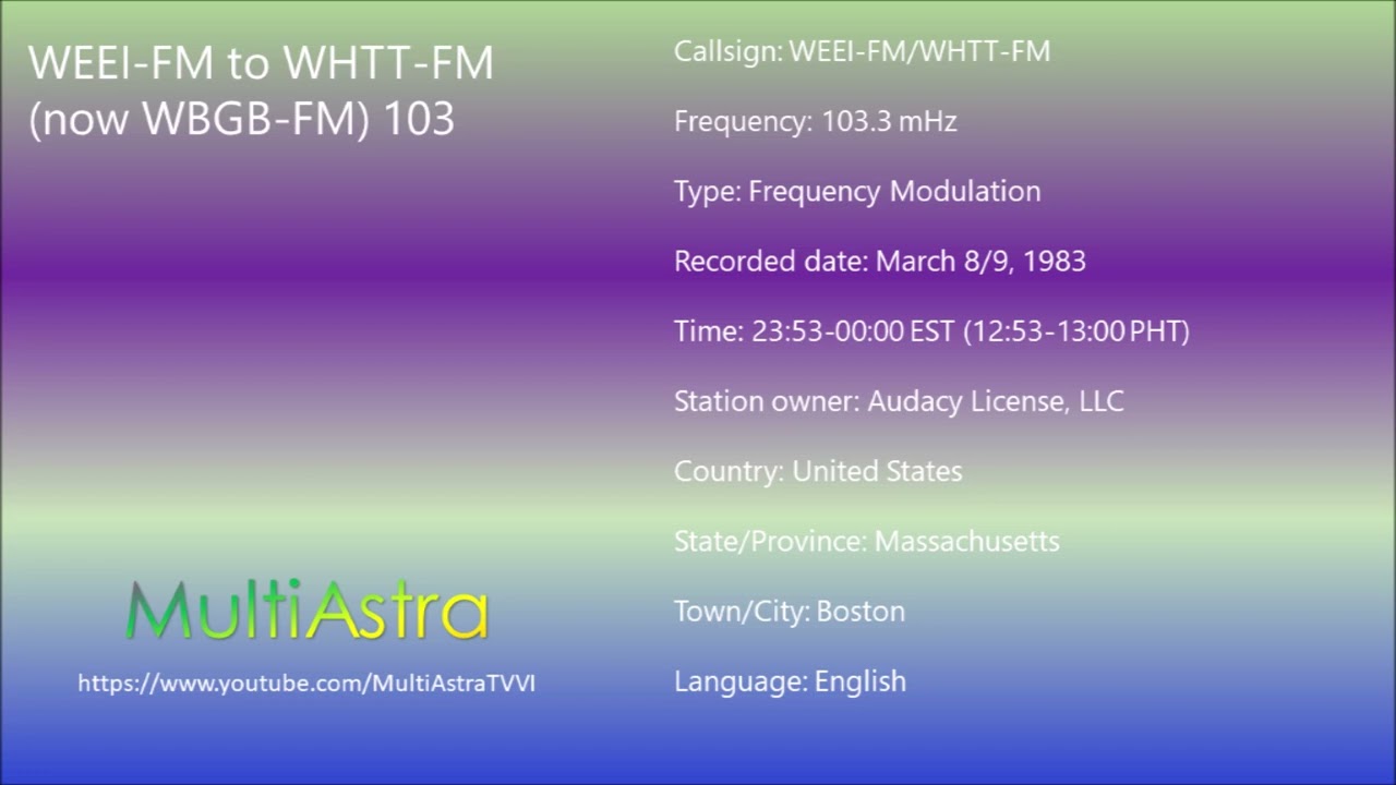 WEEI-FM switchover to WHTT-FM 103.3 (March 8 & 9, 1983)