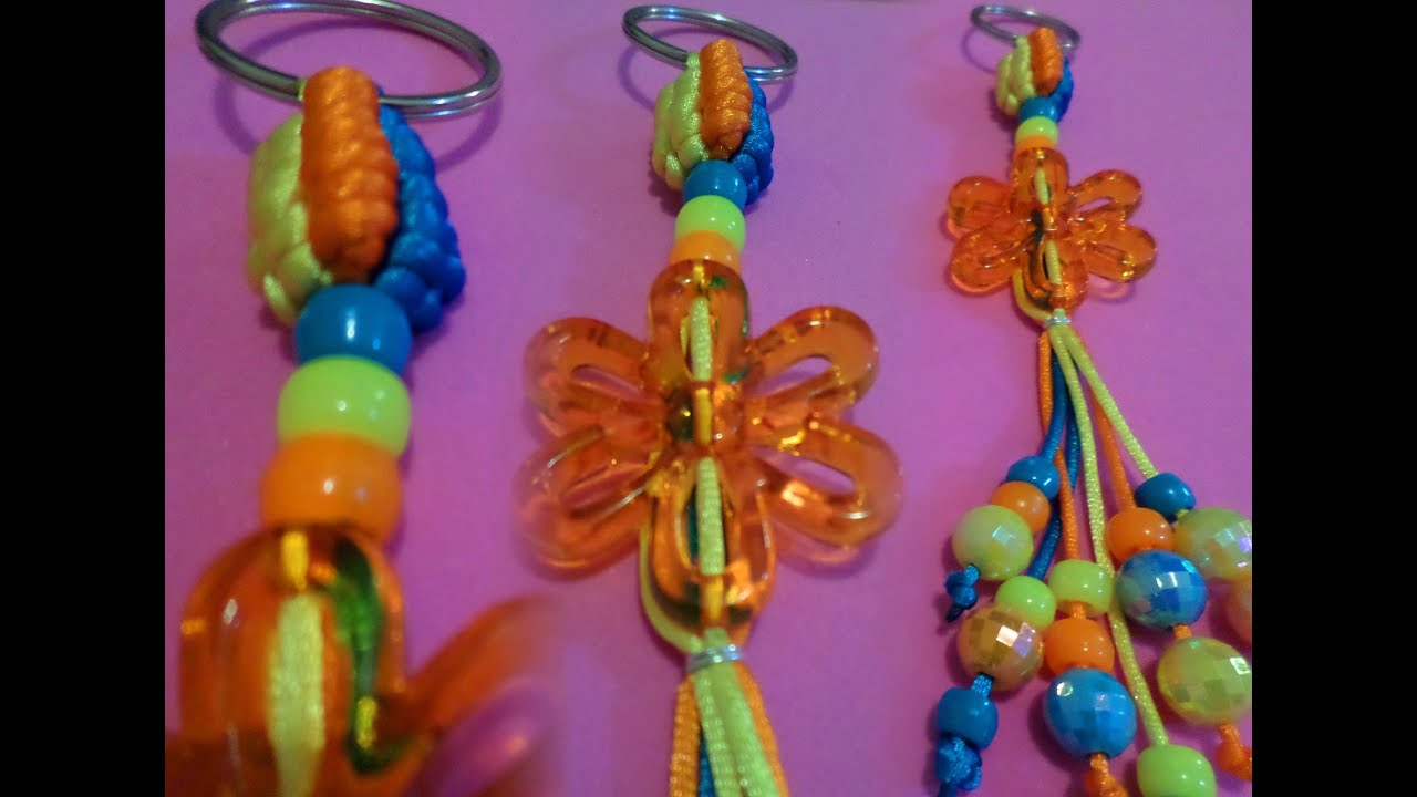 Como hacer un llavero con hilo de cola de rata y varios nudos (llavero # 18)