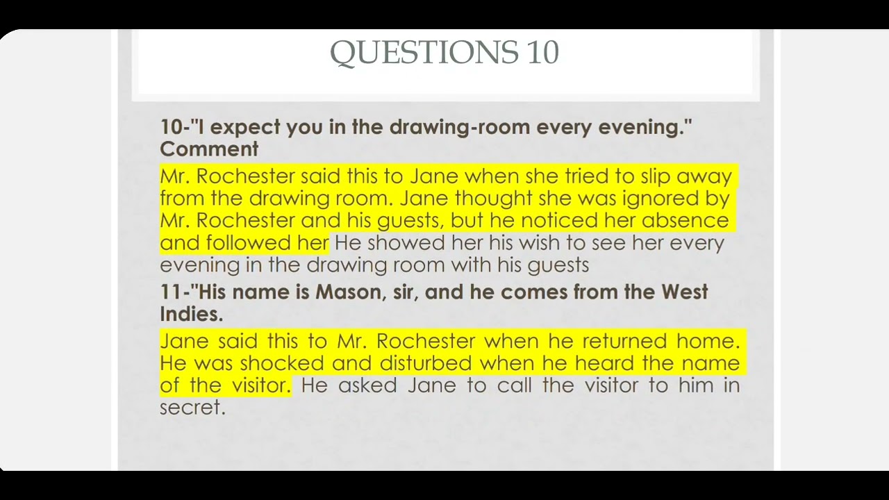أسئله chapter 10 من قصة Jane Eyre للصف الثالث الإعدادي
