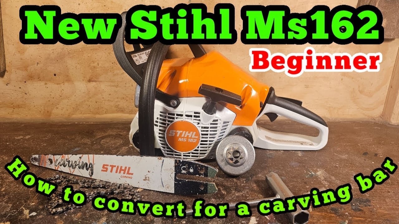 Beginner chainsaw carving. Installing Stihl carving bar on the New stihl Ms 162c  chainsaw- Sproket
