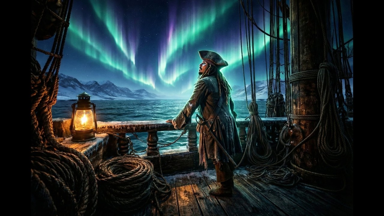 CAPTAIN JACK SPARROW'S VIEW: Frozen Seas & Aurora Borealis | Dark Pirate Ambience for Sleep