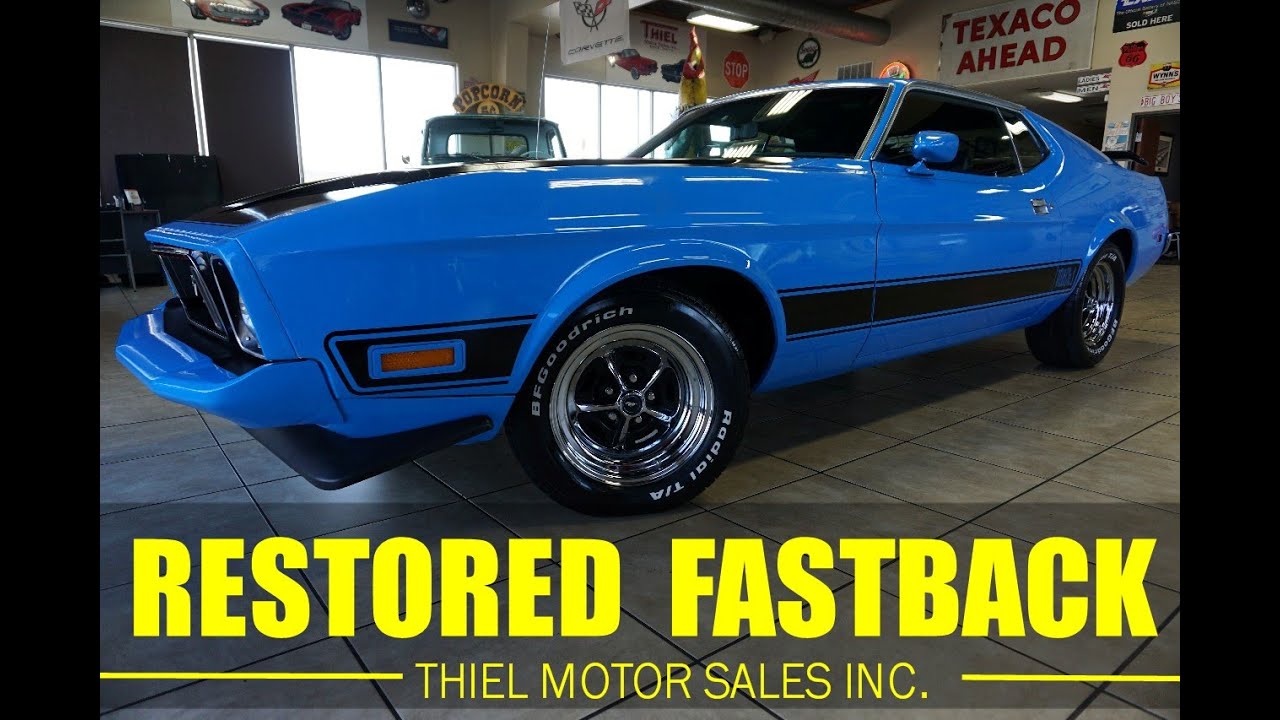 RESTORED 1973 Ford Mustang Fastback Mach-1 Decals 302 V8 Automatic FOR SALE @ WWW.THIELMOTORS.COM