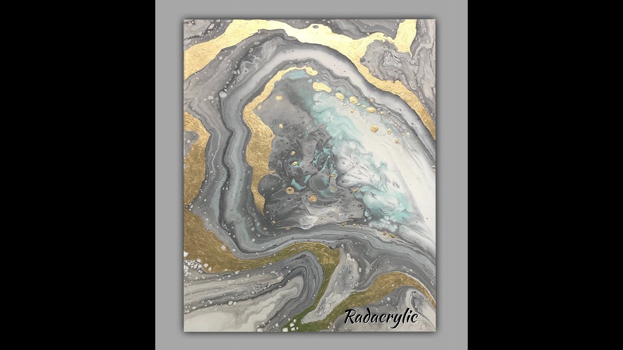 Cloud Effect with 3 cups in 1 cup acrylic pain pour and gold leaf finish