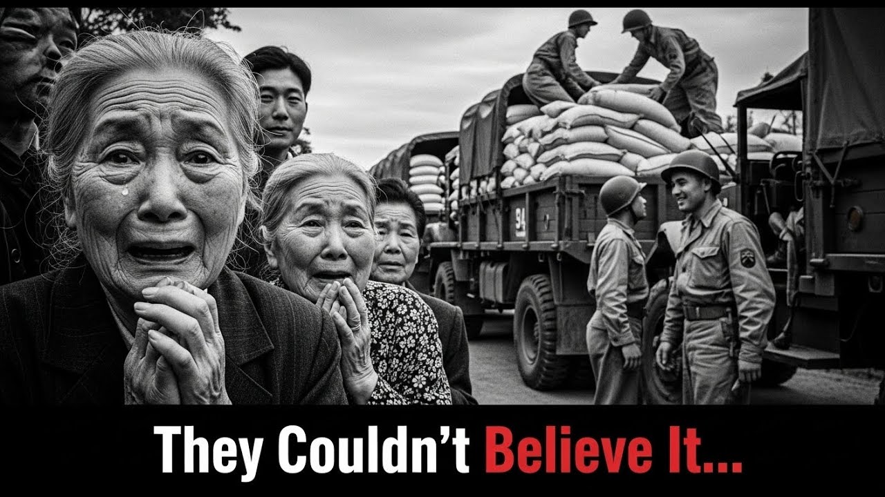 Японские мирные жители не могли поверить, что американские грузовики привезли рис после капитуляции