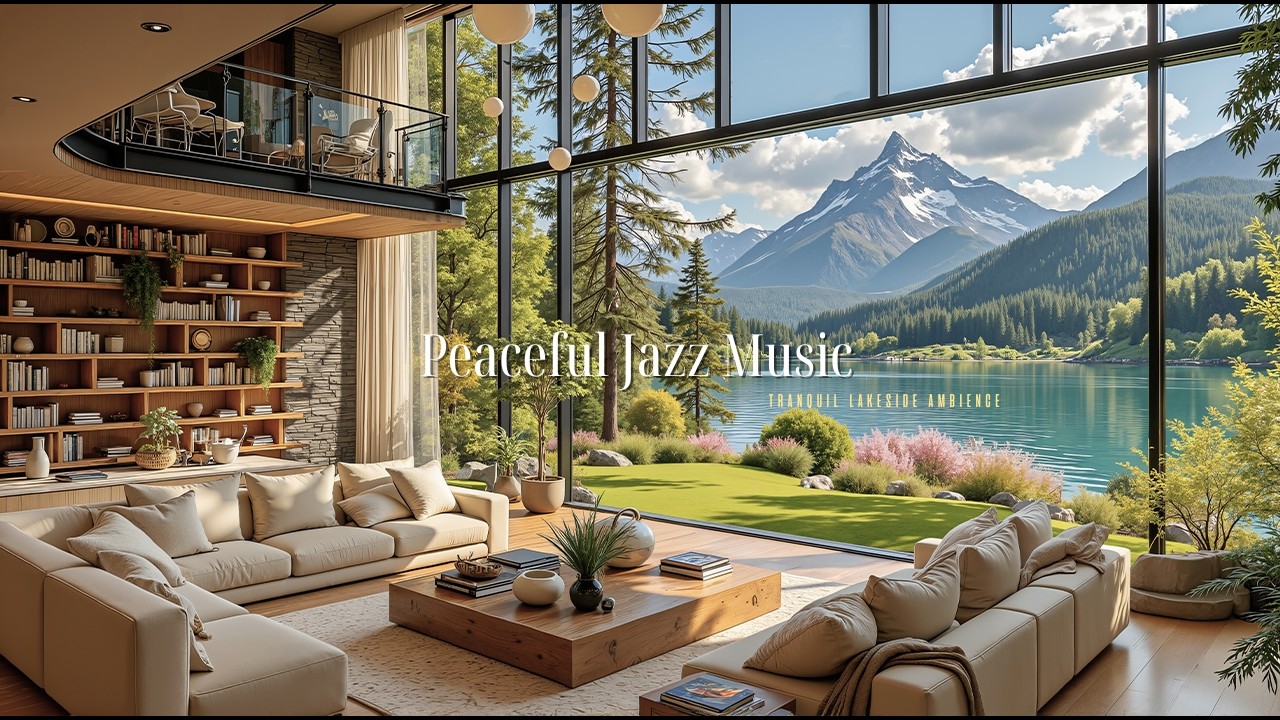Peaceful Living Room Jazz Music for Stress Relief | Tranquil Lakeside Ambience for Work & Study