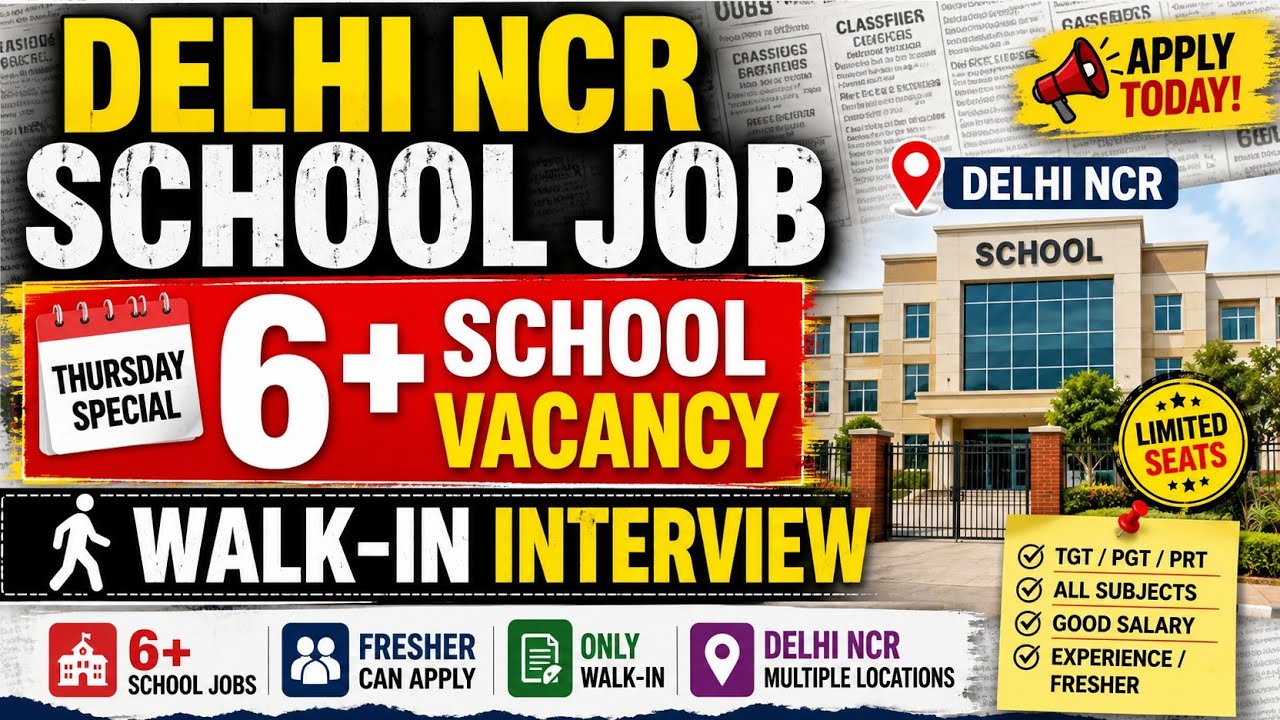 📚Delhi NCR School Job | Thursday 6+ School Vacancy | Walk-in Interview | Fresher  Apply🫯