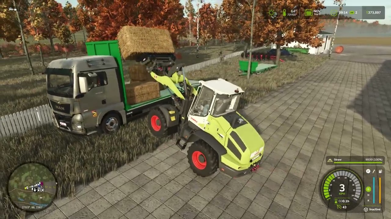 Moving straw bales and harvesting oats