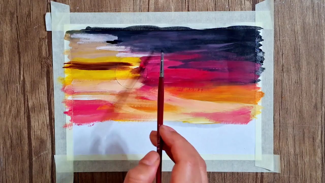 How to Paint a Colorful Night Sky with Full Moon & Tree Silhouettes 🌕🌲 | Acrylic Painting Tutorial