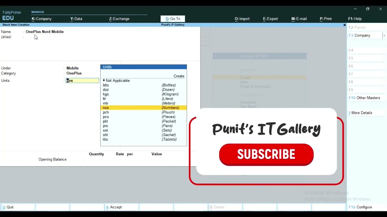 Stock Item In Tally Prime | Advanced Tally Prime | Punit's IT Gallery