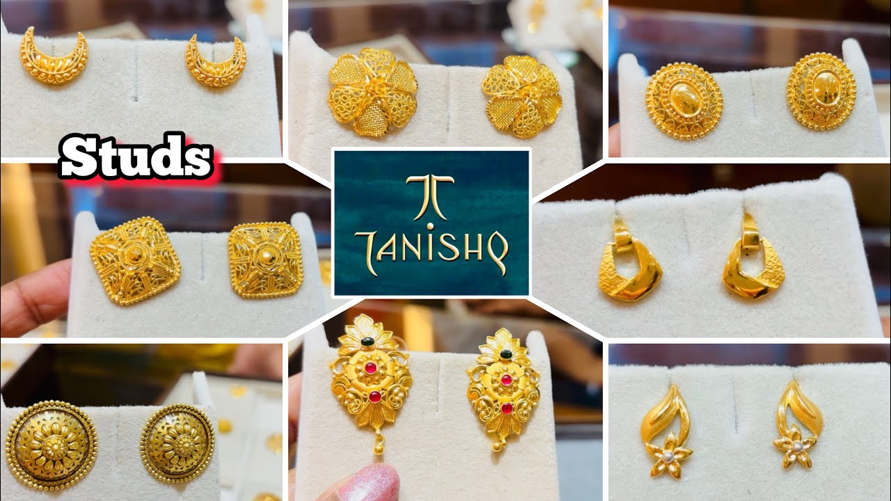 #2025 Tanishq Light weights Daily wear Gold studs earrings designs with price |Tanishq studs earring