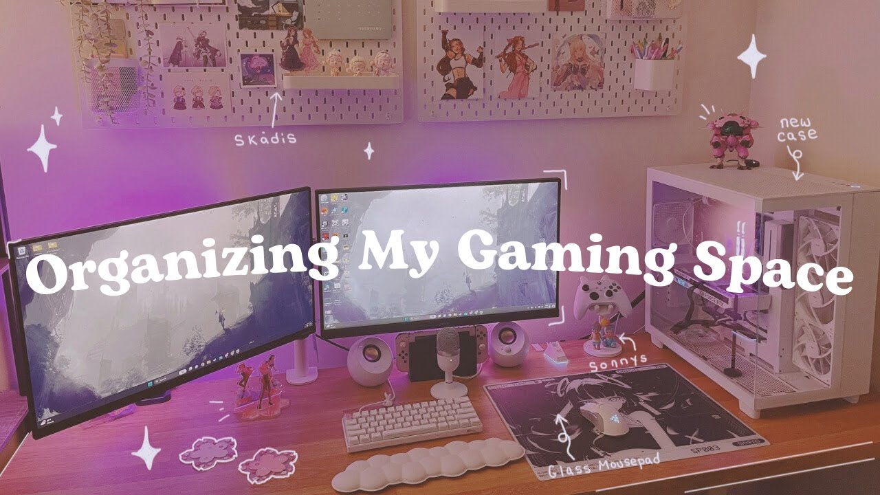 organizing my work in progress gaming space | desk setup, kpop shelf, skadis pegboards