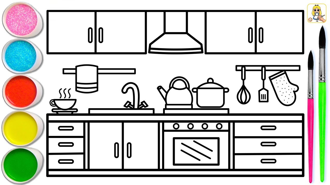 HOW TO DRAW A KITCHEN - Step by Step | Easy Drawing