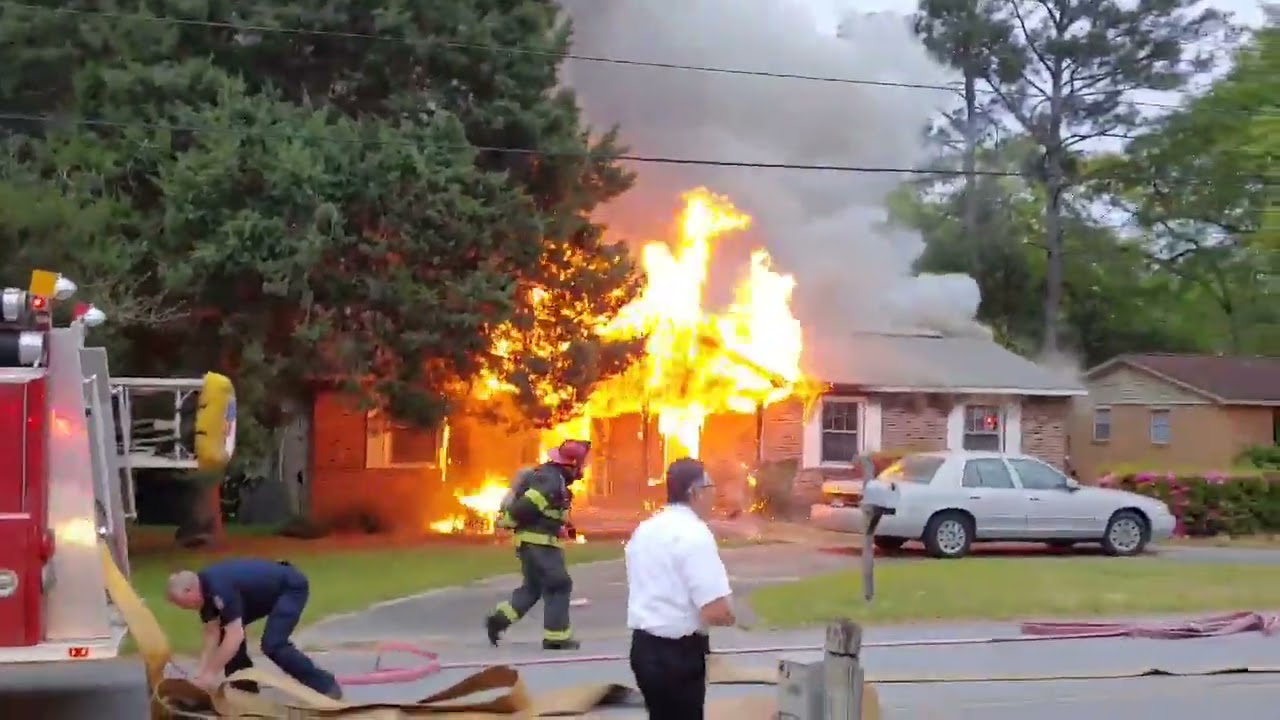 Warner Robins Fire Departments' arrival on the person trapped with heavy fire conditions on Hazel St