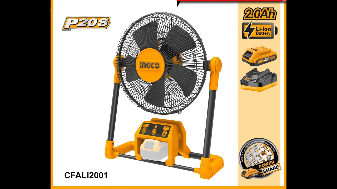 INGCO Cordless Rechargeable Fan 20V CFALI2001 POWERSHARE UNBOXING