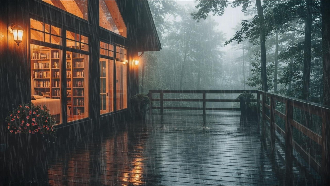 ASMR Soft Rain in the Forest House Front 4k-#雨音 #rainfall #raining