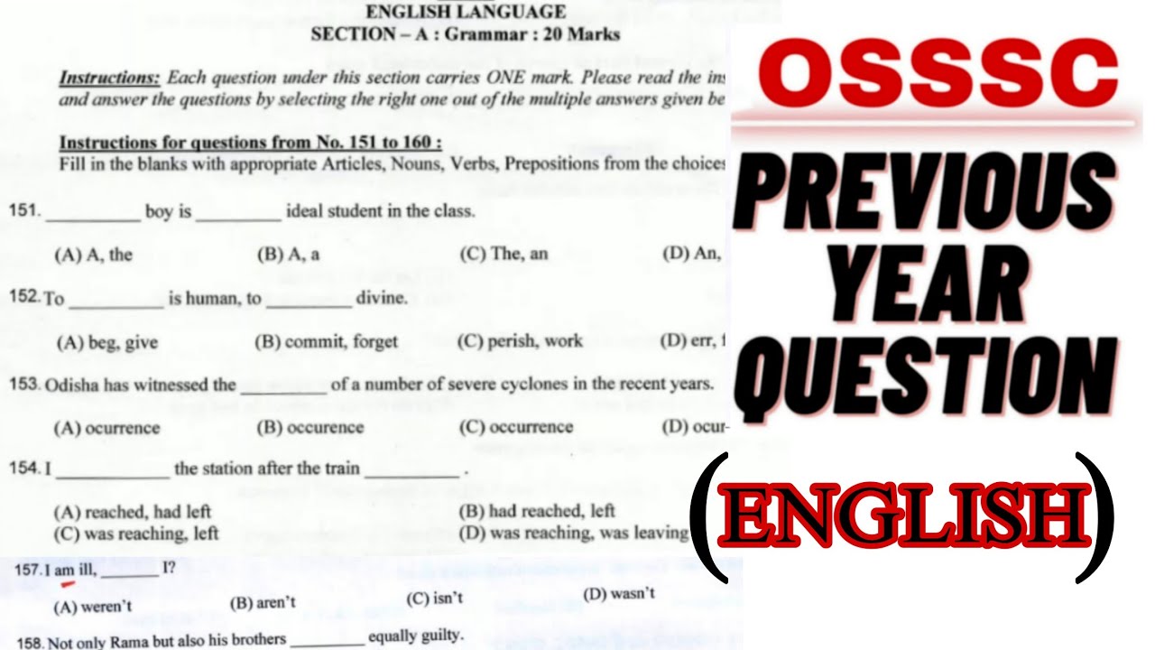 English -OSSSC Previous year question paper Discussion /Livestock Inspector,PEO, RI,AMIN,SSD