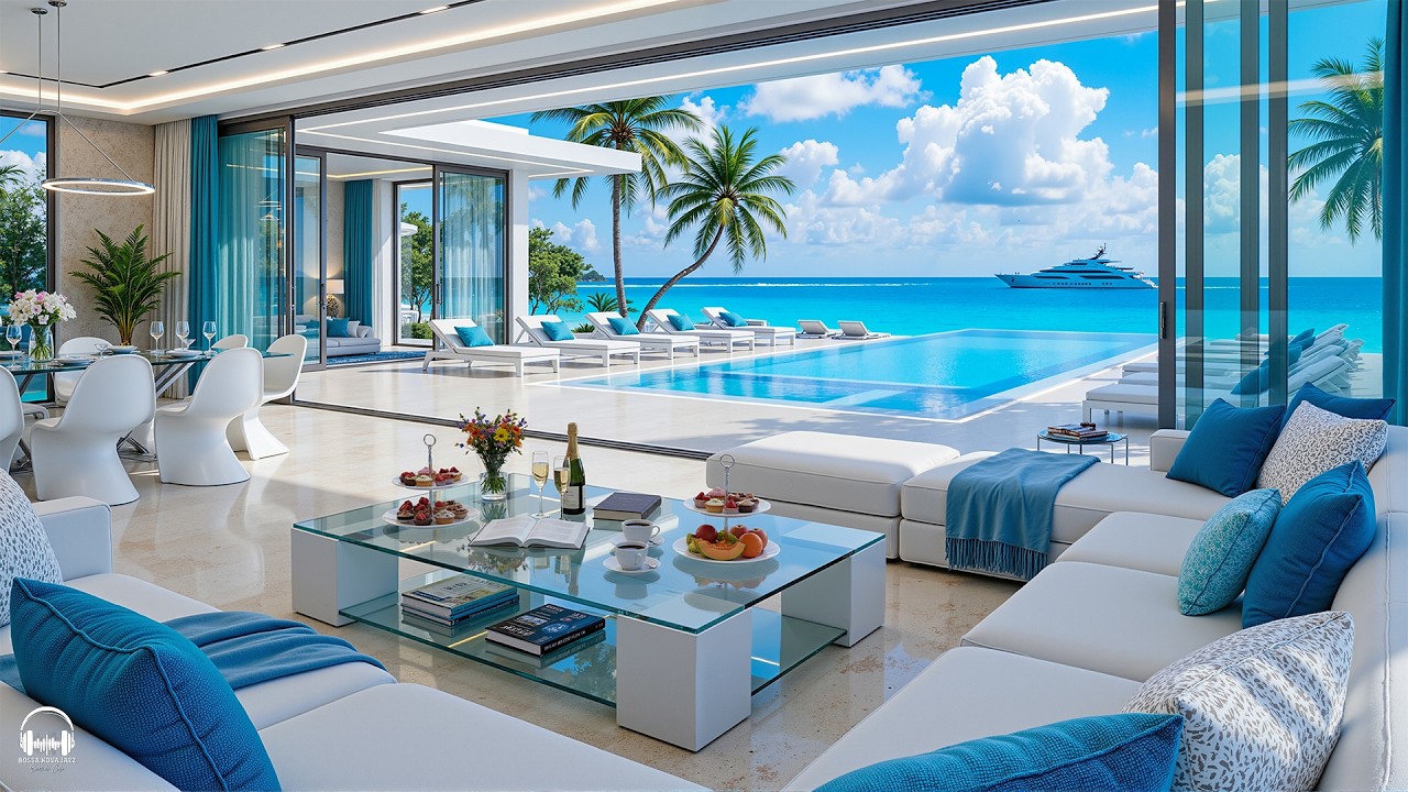 Sweet Bossa Nova Jazz in a Beach Apartment 🌊 Smooth Jazz BGM & Wave Sounds for Relax, Stress Relief
