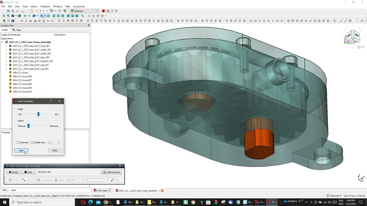 Pompa roti dintate realizata in FreeCAD