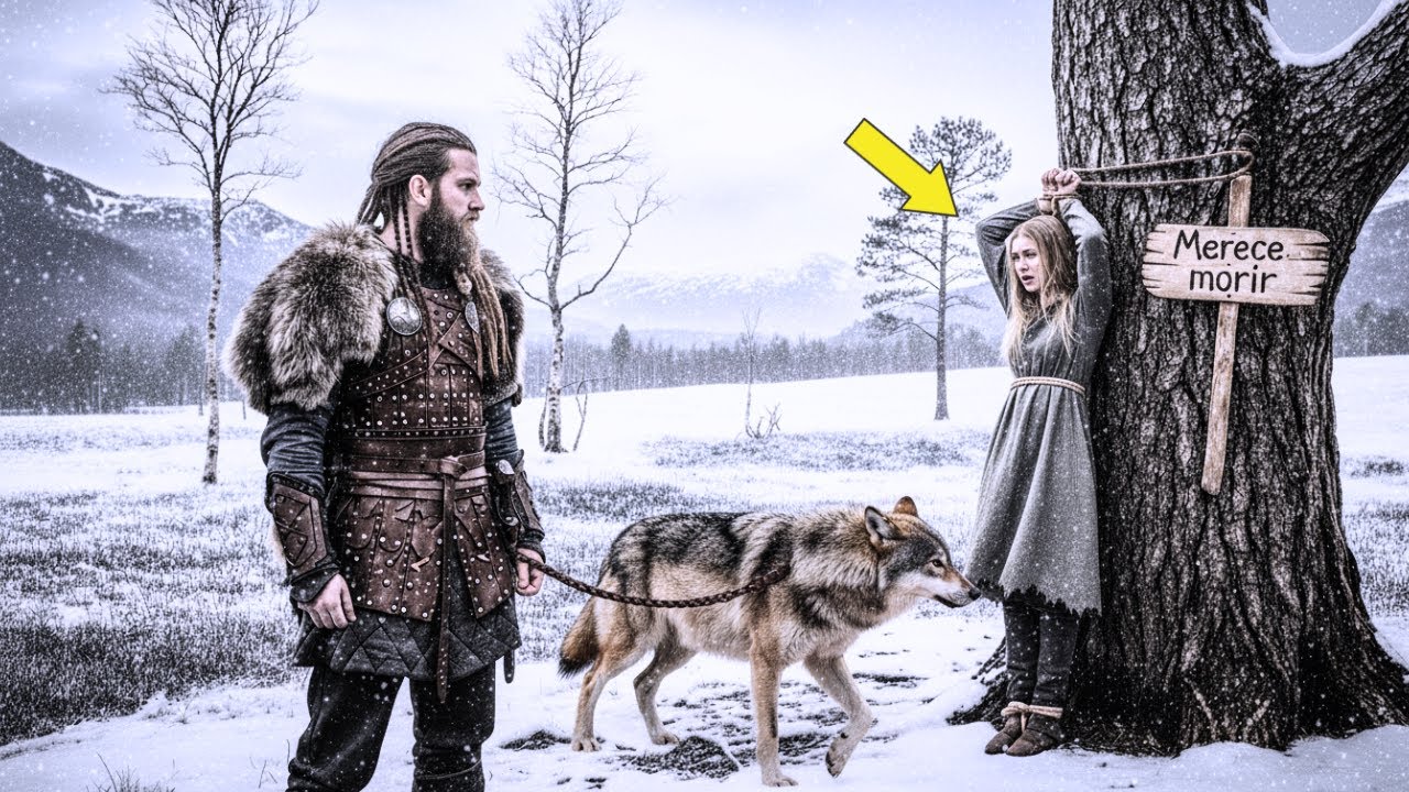 Un guerrero vikingo solitario encuentra a una mujer estéril atada a un árbol. 