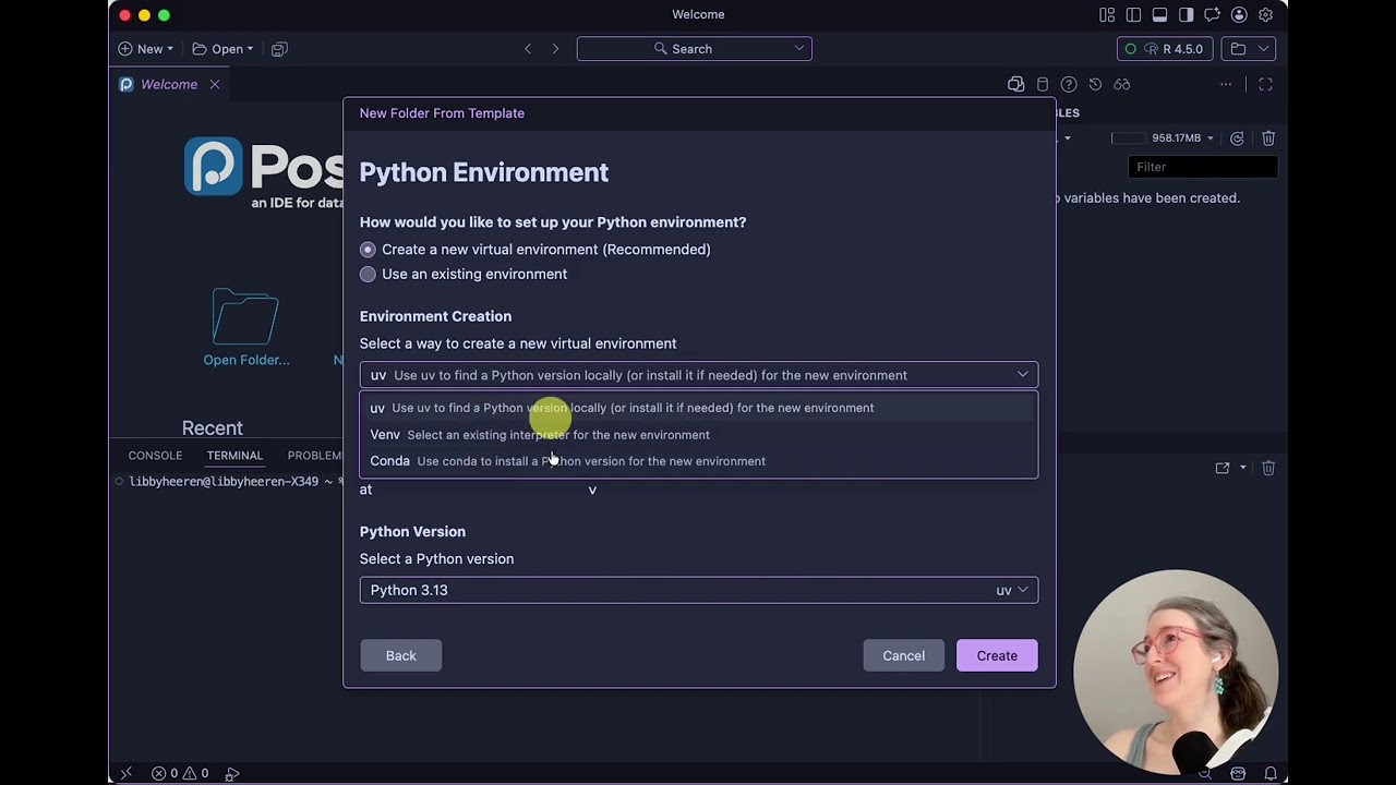 Positron creates your python environment for you!