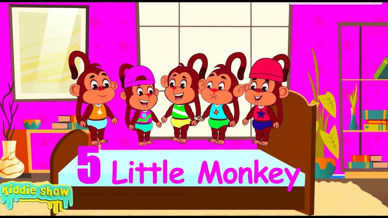 Five Little Monkeys Jumping on the bed - 2D Animation English Nursery rhyme for kids | Kiddie Show