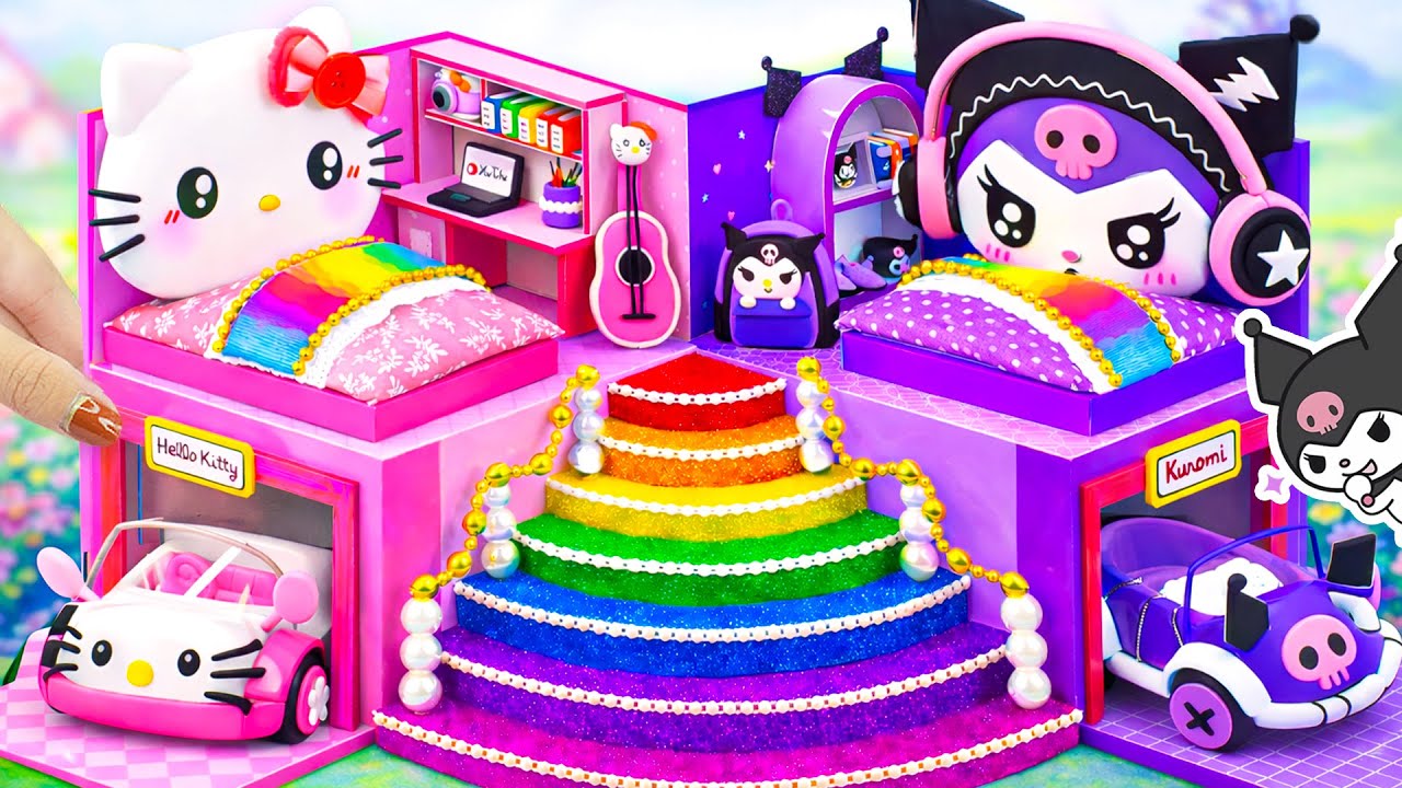 Build Hello Kitty House with Kuromi Room, 2 Bedrooms & Rainbow Stair from Clay ❤️ DIY Mini House