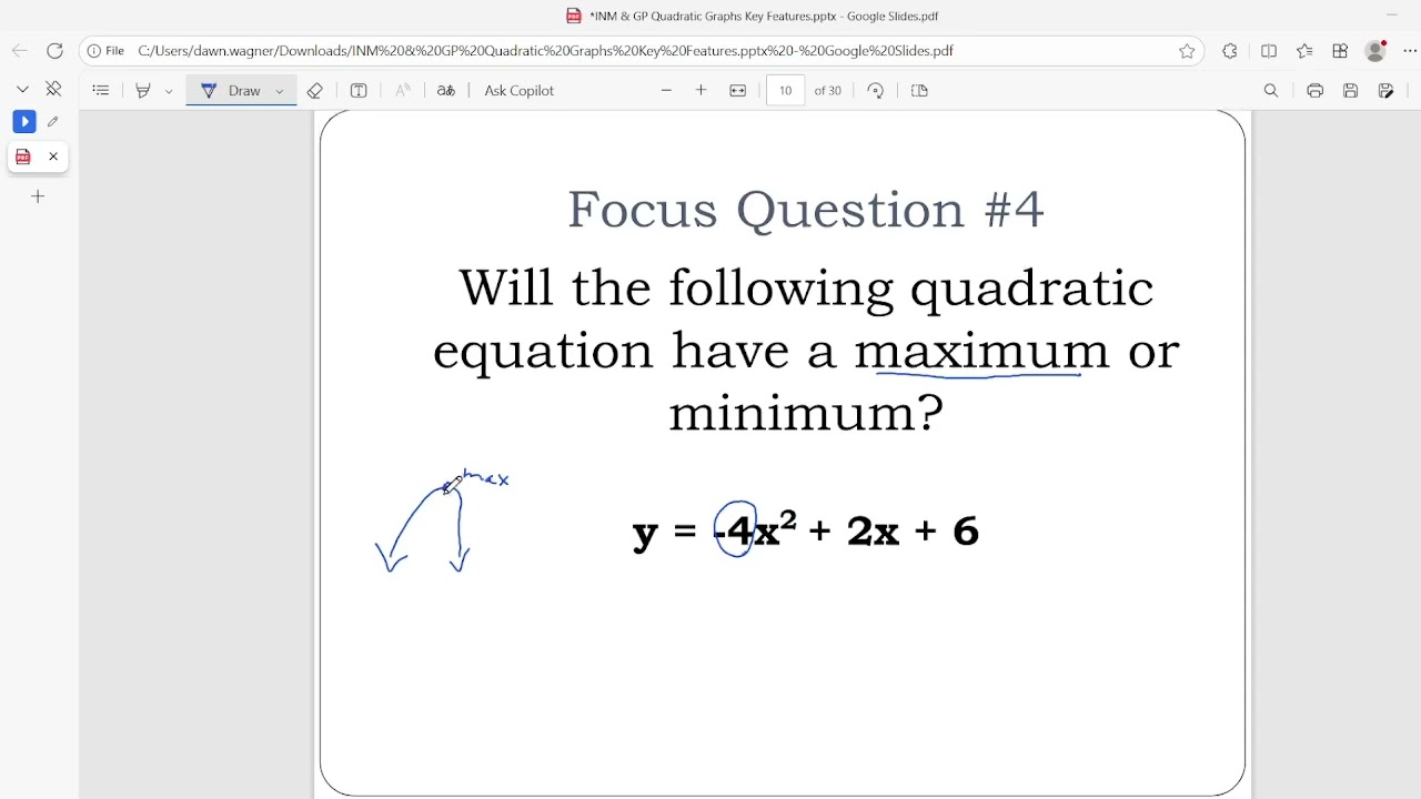 Key Features of a Quadratic graph
