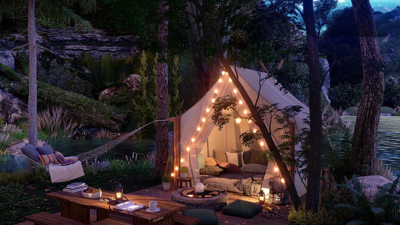 Cozy Campfire by the Lake Ambience 🌿🌙 Nature Sounds, Crackling Fire & Gentle Lake Sounds for Sleep