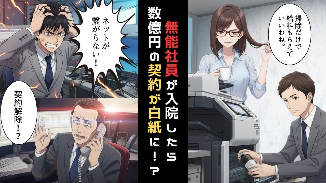 【漫画】「無能な雑用係」が入院した結果…→数億円の契約が白紙になり、オフィスが完全に機能停止した。