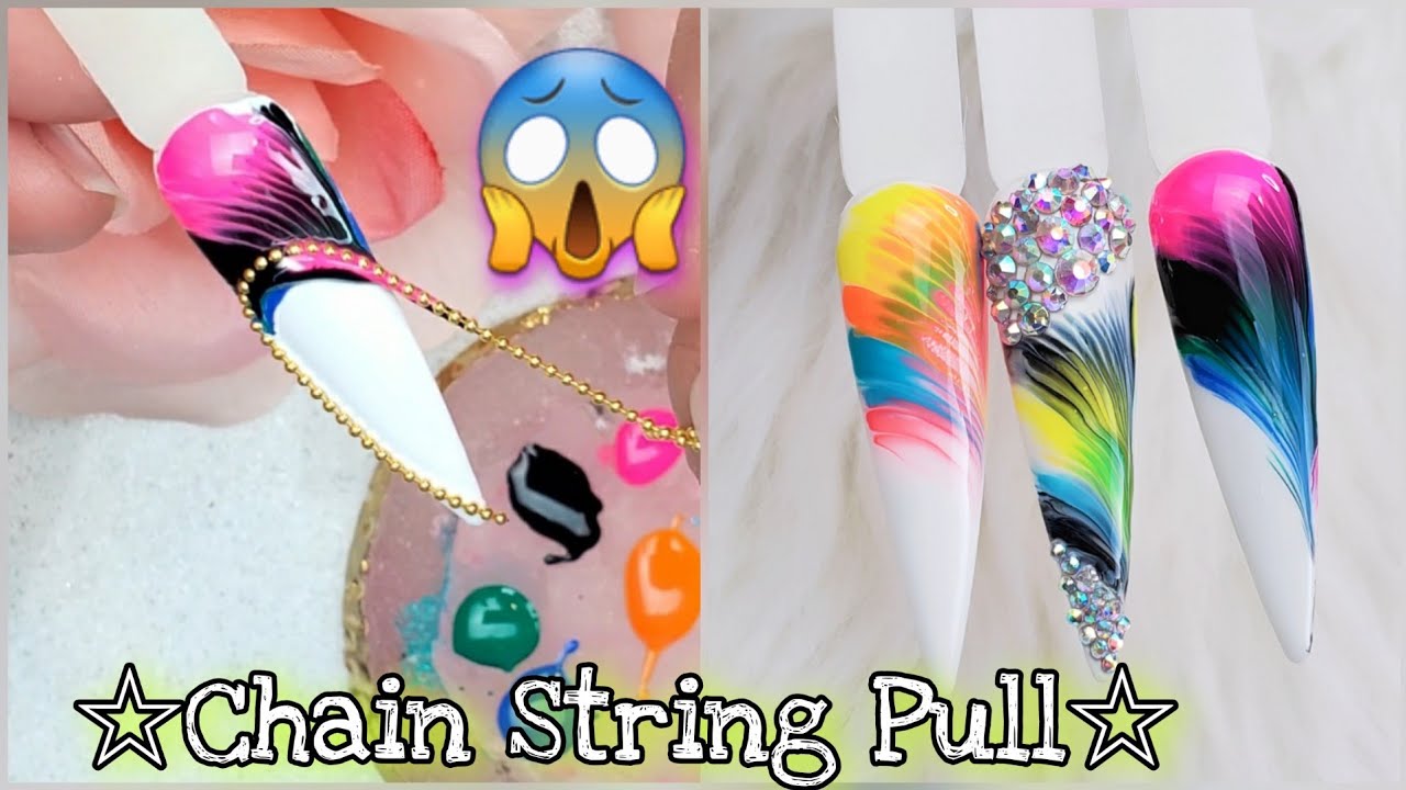 Técnica chain String Pull /Nail Art /Tiron de cadena /uñas acrilicas