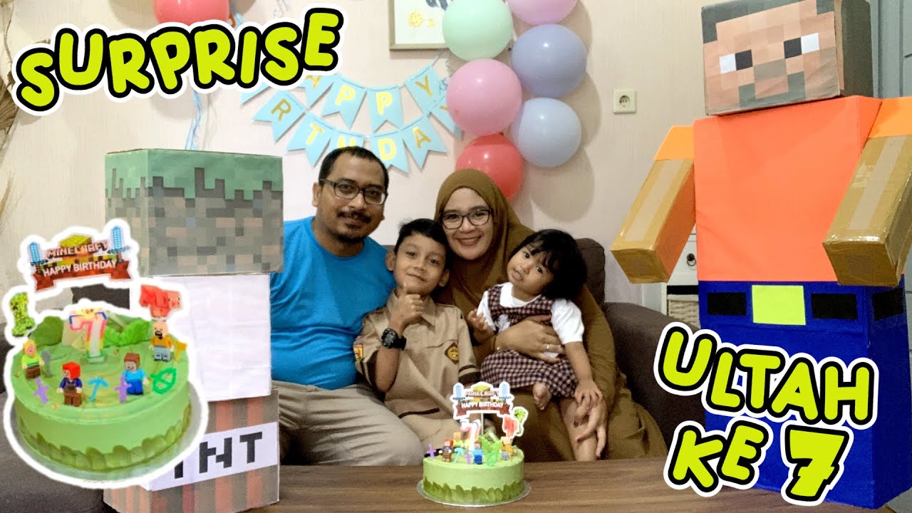 Dekorasi dan Surprise Ulang Tahun Anak Yang ke 7 Serba Minecraft