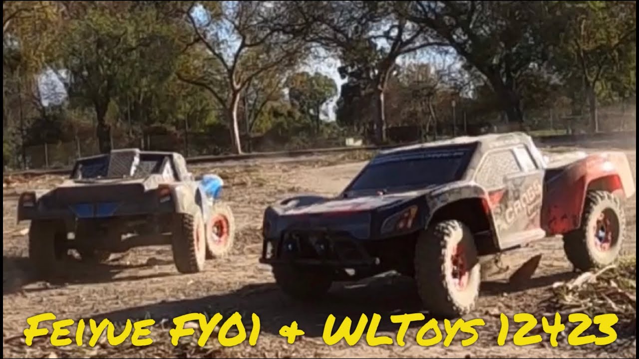 Feiyue FY01 and WLToys 12423 SCT Run Video. Rear Injora 90mm Shocks  Front Oil Shocks & 2S Lipos