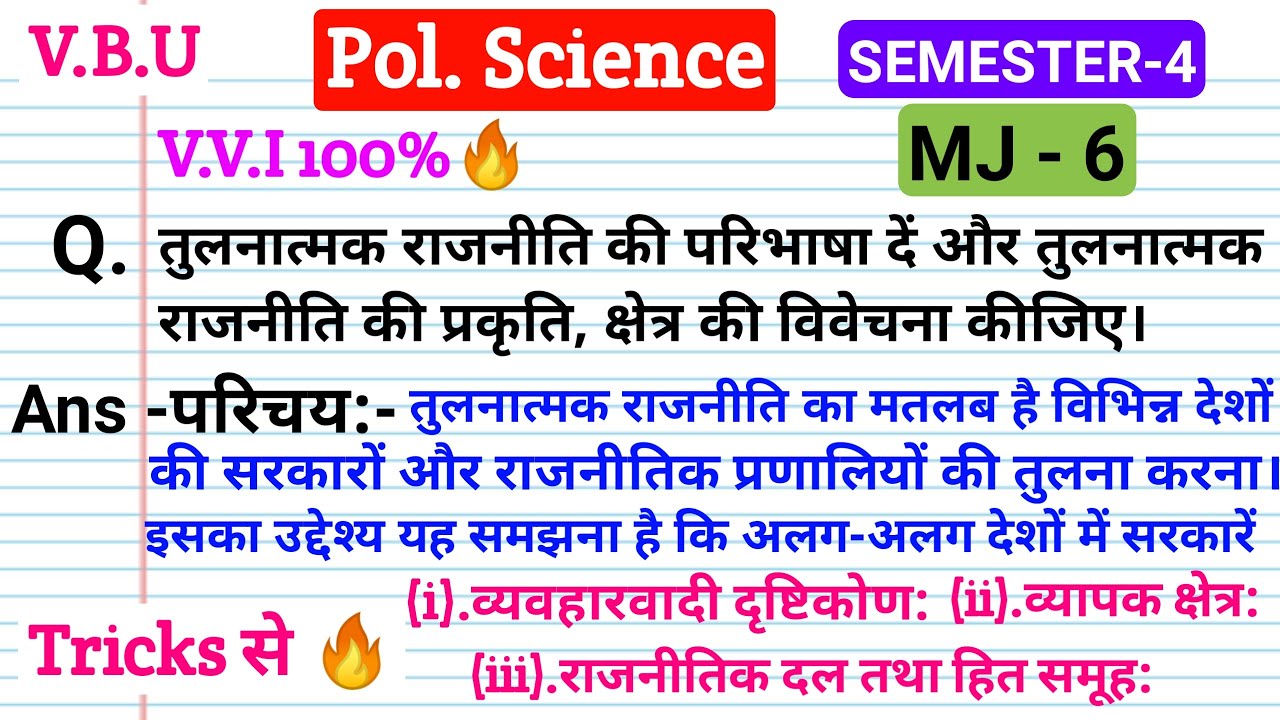 #तुलनात्मक_राजनीति_की_परिभाषा, प्रकृति, क्षेत्र | #tulnatmak rajniti ki prakriti avn kshetra |🔥#vvi