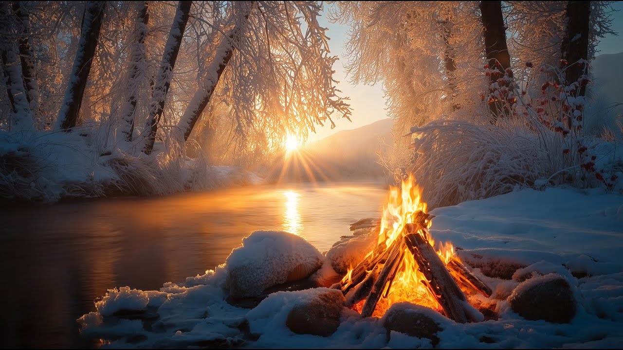Turn This On and Let Go 🌙🔥 Winter River Campfire Sounds for Deep Night Sleep