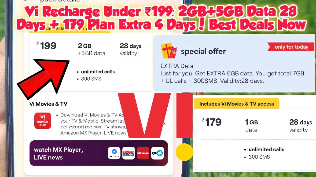 𝗩𝗶 𝗥𝗲𝗰𝗵𝗮𝗿𝗴𝗲 𝗨𝗻𝗱𝗲𝗿 ₹𝟭𝟵𝟵: 𝟮𝗚𝗕+𝟱𝗚𝗕 𝗗𝗮𝘁𝗮 𝟮𝟴 𝗗𝗮𝘆𝘀 + 𝟭𝟳𝟵 𝗣𝗹𝗮𝗻 𝗘𝘅𝘁𝗿𝗮 𝟰 𝗗𝗮𝘆𝘀! 𝗕𝗲𝘀𝘁 𝗗𝗲𝗮𝗹𝘀 𝗡𝗼𝘄