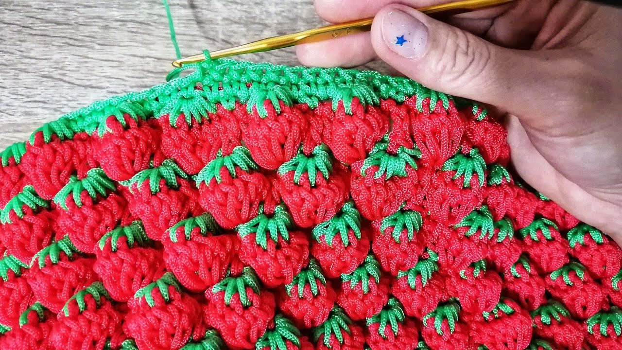 Shortcut! Crochet Strawberry stitch - Free!! Pattern | ถักโครเชต์ ลายสตรอเบอรี่ แจกแพทเทิร์นฟรี
