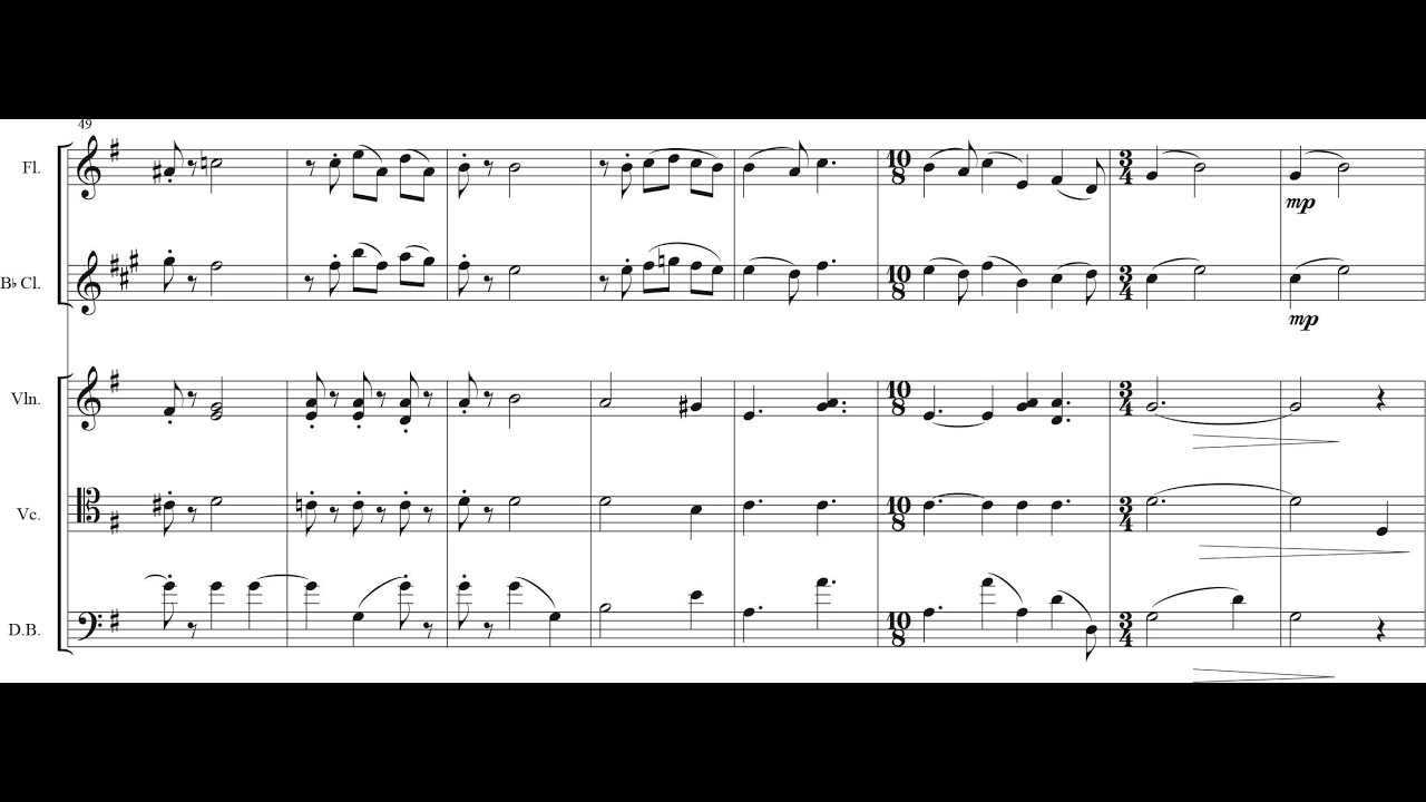 Mark Carlson - Sueños y Canciones for Flute, Clarinet, Violin, 'Cello & Bass (2001) [Score-Video]