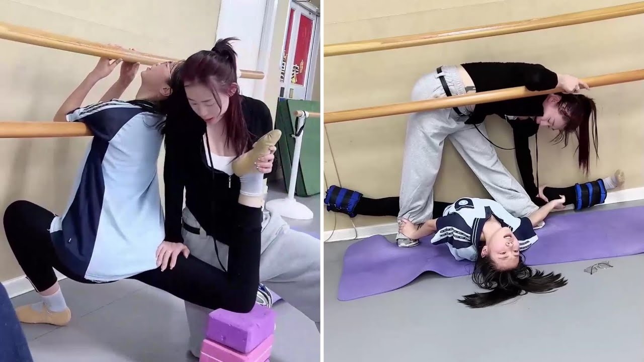 Dance flexibility training. The girl are very hardworking