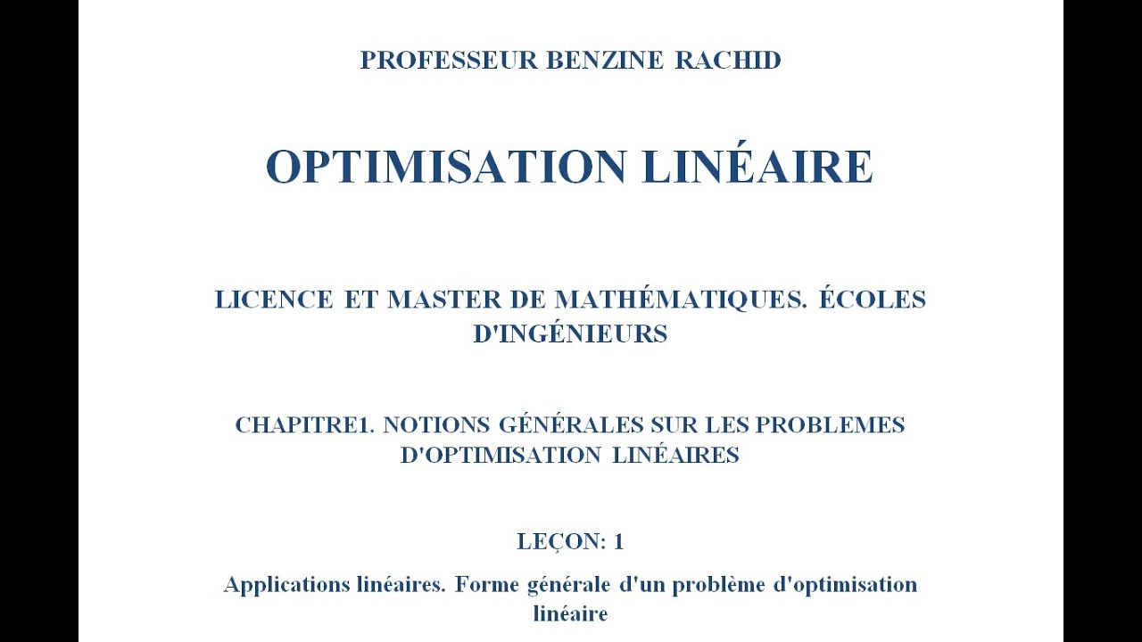 OPTIMISATION LINEAIRE  CHAPITRE1  LEÇON1  INTRODUCTION