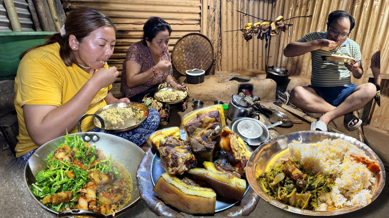 Village Style Pork Curry with Watercress Cooking & Eating | Pork Curry Recipe | Nepali Village Vlog
