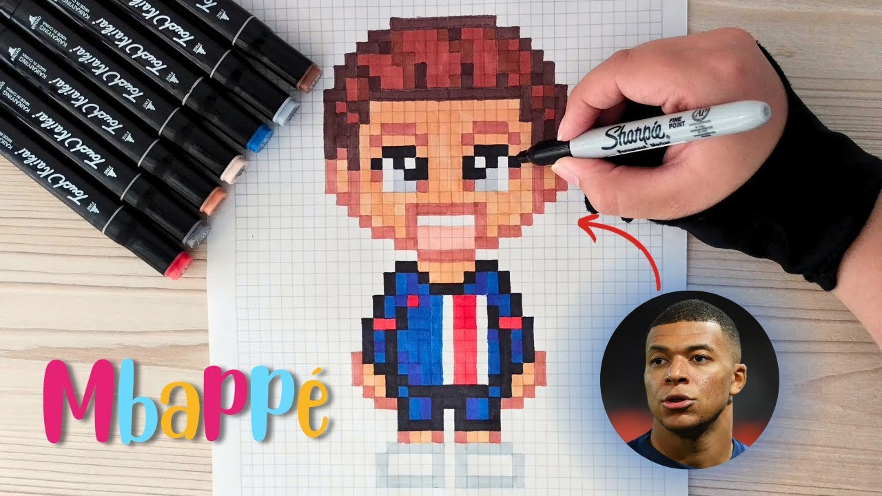 Como dibujar a MBAPPE en PIXEL ART – Tutorial paso a paso
