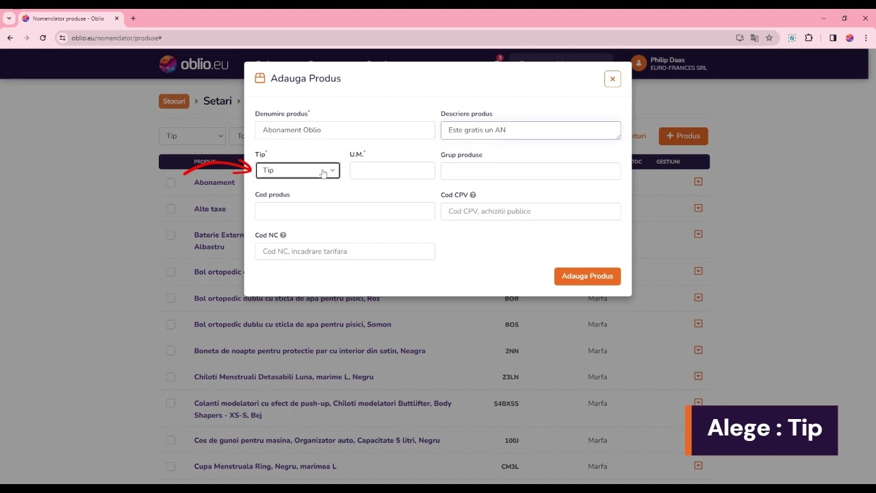 Oblio : Cum adaug un Produs nou ?