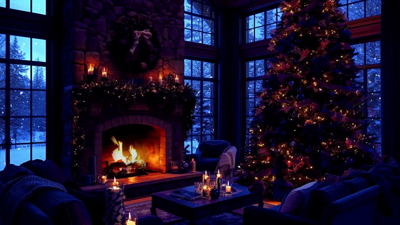 Warm Christmas Ambiance Fireplace Warmth, Candlelight & Gentle Snowfall (No Music)