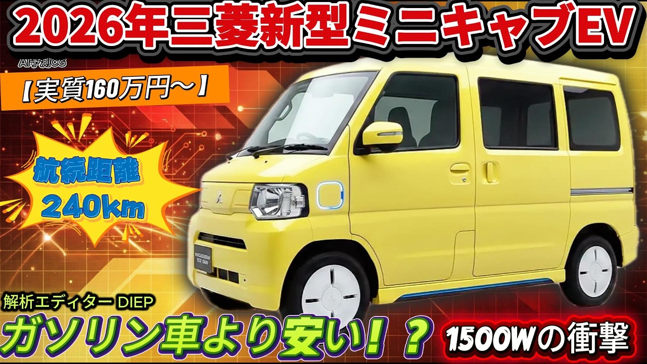 【実質160万円〜】ガソリン車より安い！？新型ミニキャブEV 2026が「第2の書斎」に選ばれる理由。240km走行と1500W給電の衝撃。