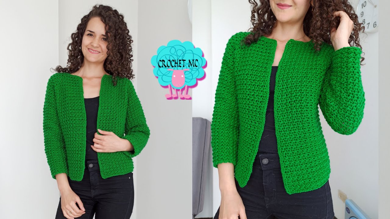 Cárdigan a crochet punto crunch - canesú rectangular