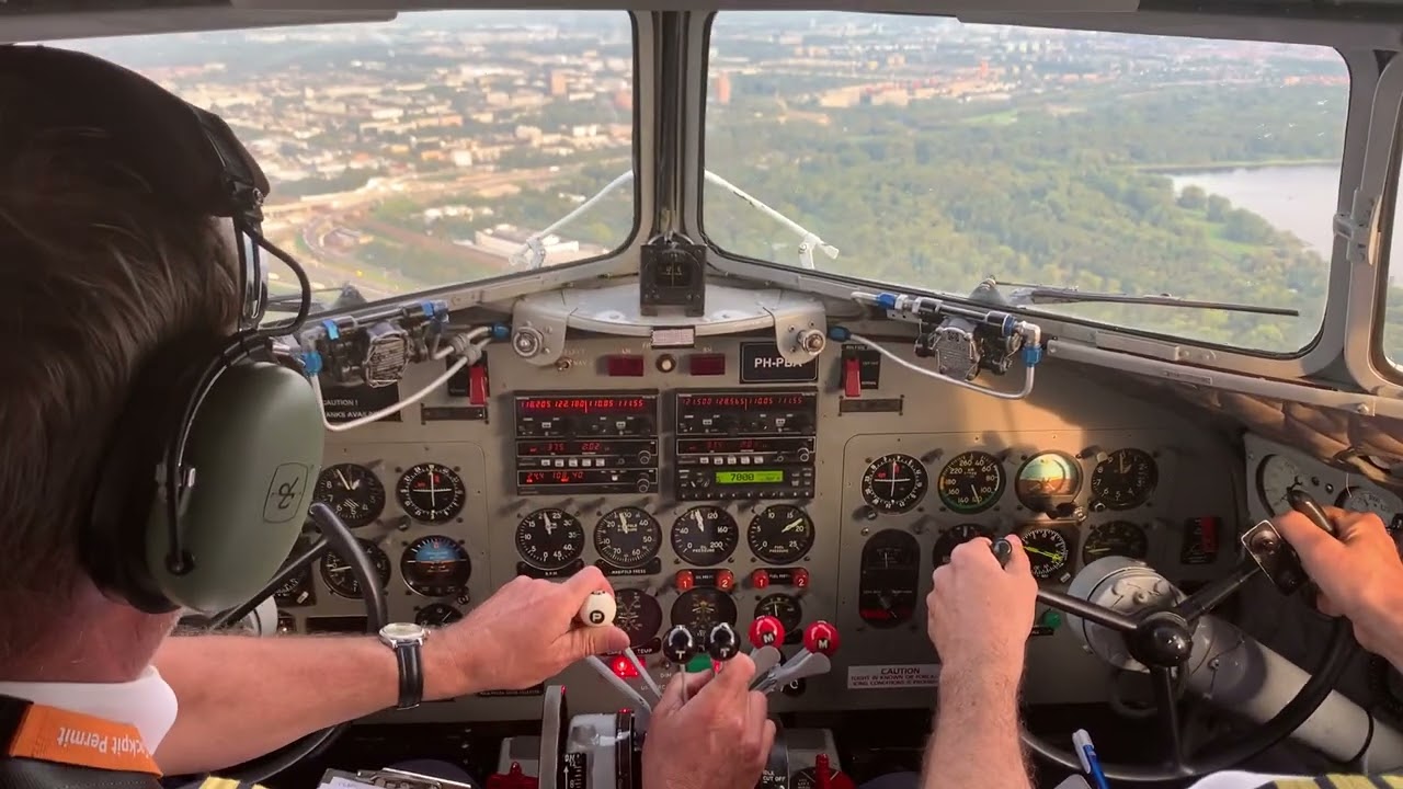 Cockpit in flight of DC3 Dutch Dakota Classic Airlines PH-PBA