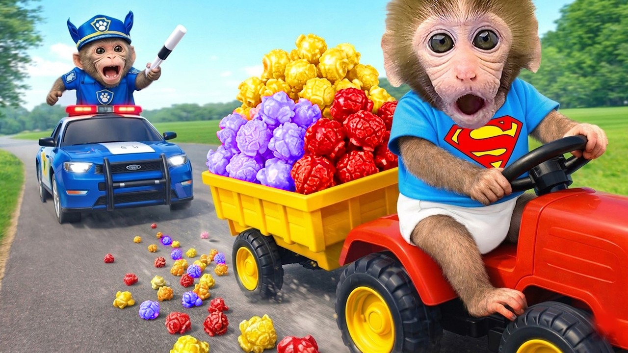 小猴子 Bon Bon 去超市买巨大的彩虹爆米花，并和小鸭子一起建造一个金色马桶。