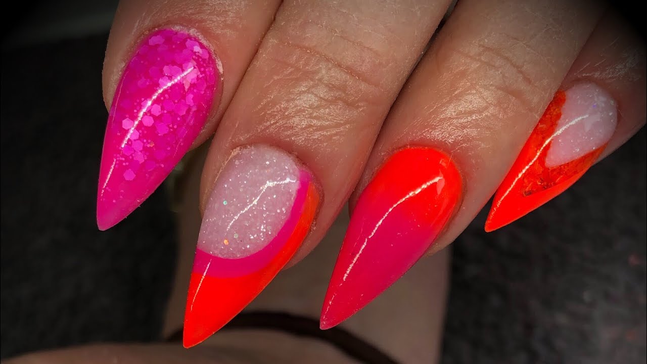 Acrylic nails - colour blocking summer design set