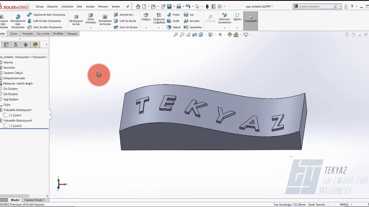 SOLIDWORKS - Yazıyı Çizime Dönüştürme