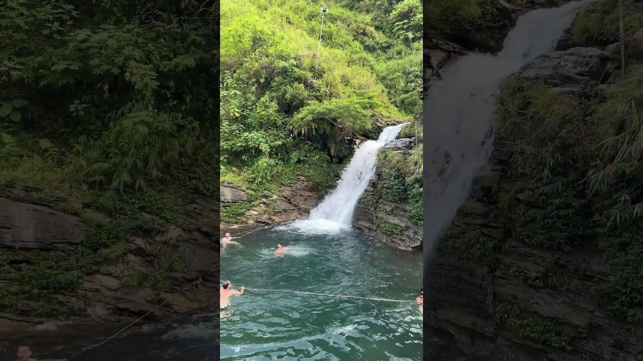 Drowning in Peace: Angel Girls Relaxing Near a Secluded Waterfall Pool 